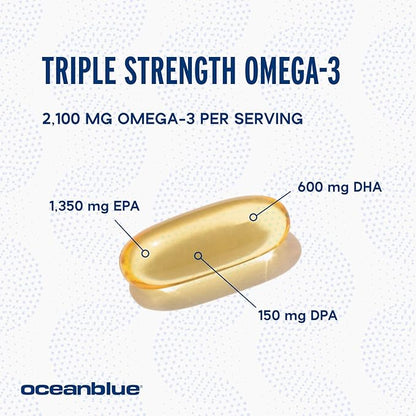 Oceanblue Professional Omega-3 2100 â 138 ct Bonus Bottleâ Triple Strength Burpless Fish Oil Supplement with High-Potency EPA, DHA, DPA â Wild-Caught â Orange Flavor, 69 Servings