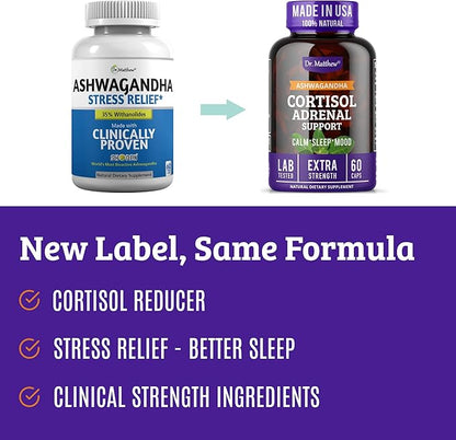 Dr. Matthew Cortisol Reducer & Adrenal Support Supplement with Ashwagandha, Rhodiola & Ginseng â A Detox Cocktail to Lower Cortisol & Support Relaxation, Calm & Restful Sleep
