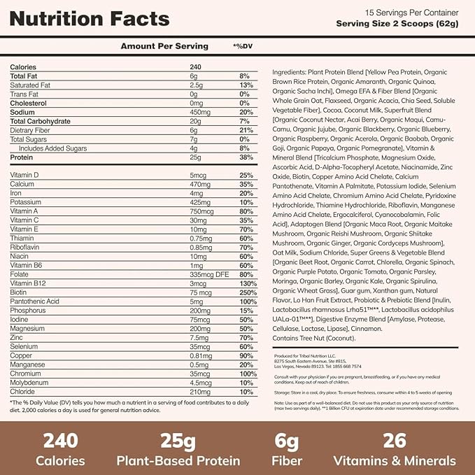 KaâChava All-In-One Nutrition Shake Blend, 85+ Superfoods & Nutrients, Meal Replacement, Greens Plant-Based Superfood Powder Protein Drink, Digestive Enzymes & Probiotics, Vegan Dairy Gluten Free, 2lb