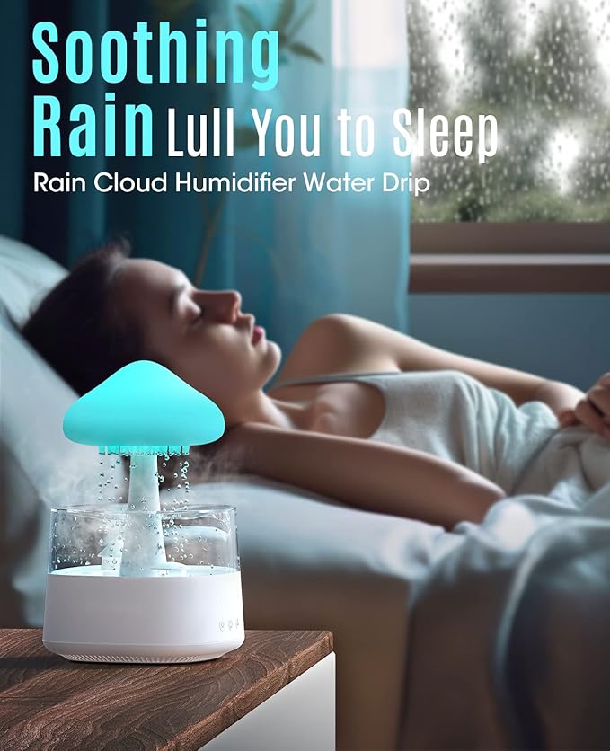 Rain Cloud Humidifier Water Drip, Mushroom Cloud Humidifier Rain Drop Sounds for Sleeping