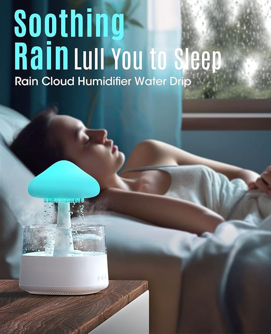 Romanda Rain Cloud Humidifier with Remote, Rain Cloud Diffuser, Cloud Humidifier Rain Drop, Mushroom Diffuser, Mushroom Humidifier Waterfall Lamp, Rain Sounds for Sleeping