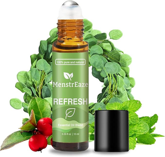 Refresh Essential Oil Roll-On Blend for Head Comfort, Energy & Mental Clarity – Therapeutic-Grade, 100% Natural & Pure, with Peppermint, Wintergreen, Camphor & Eucalyptus, 10ml