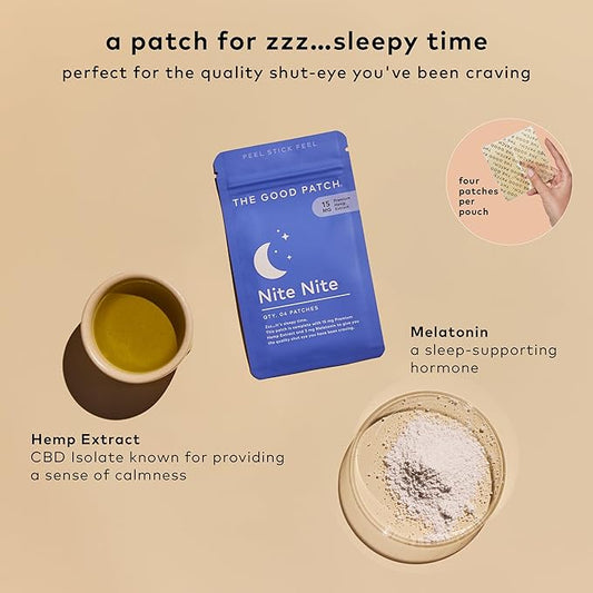 The Good Patch Nite Nite Sleep Patch Support with Hemp and Melatonin, Sustained Release, Natural Patch, Plant Powered Wearable Wellness (16 Total Patches)