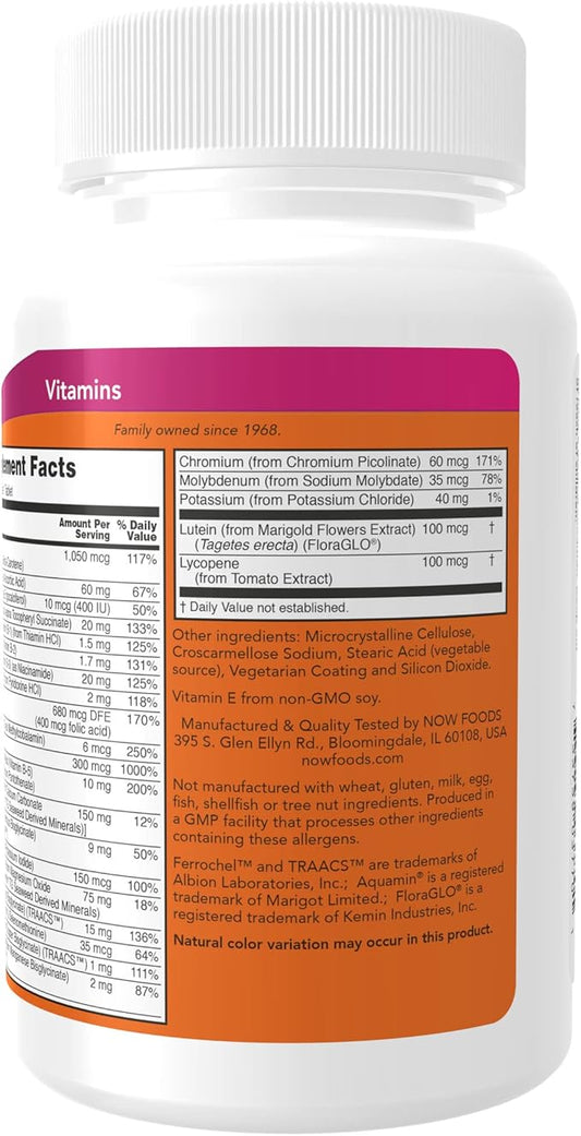 NOW Supplements, Daily Vits™, One Tablet Daily with Lutein & Lycopene, 100 Tablets (Pack of 2)