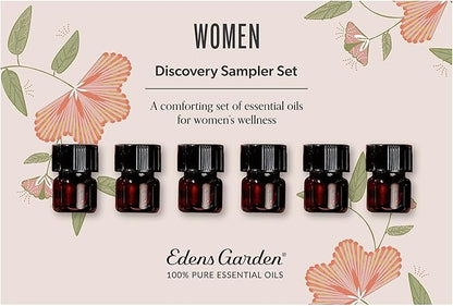 Edens Garden Women Essential Oils Discovery Sampler 6 Set – 100% Pure Therapeutic Grade, Undiluted Blends for PMS, Hormonal Balance & Menopause Support - Natural, Skin Safe & Vegan, .92 ml/6 Pack