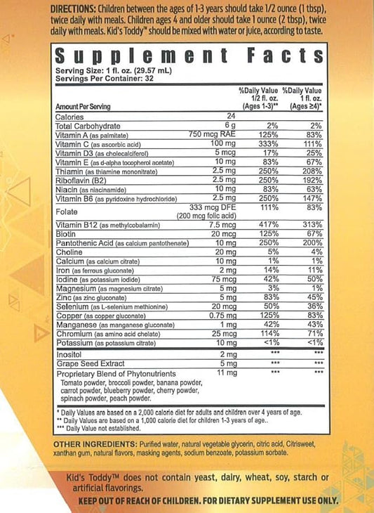 Youngevity Kid's Toddy™ - Mega Multivitamin for Kids & Children Age 2+ - 14 Vitamins, 10 Minerals, Phytonutrient Blend - Highly Absorbable - Great Tasting Orange 32 Fl Oz (Pack of 2)