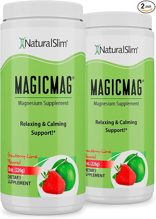 NaturalSlim Magicmag Pure Magnesium Citrate Powder â Stress, Constipation, Muscle, and Heart Support | Natural Strawberry & Lime Flavored Magnesium Supplement - 8oz Drink Mix (2 Pack)