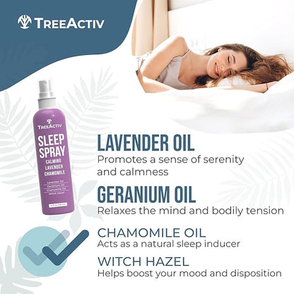 TreeActiv Sleep Spray, Calming Lavender Chamomile, Soothing Witch Hazel & Lavender Pillow Spray Air Freshener for Room, Bed, Fabric, Pillows & Linen Mist for Sleeping & Relaxation, 1000+ Sprays