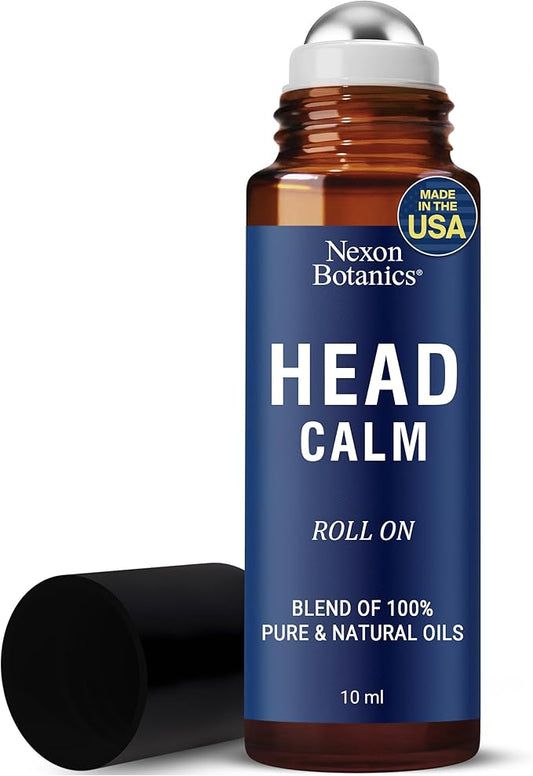 Head Calm Essential Oil Roll-On 10 ml - Soothing Migraine Stick Roller for Easy Application - Pure, Natural Oil with Grapeseed for Relaxation - Nexon Botanics