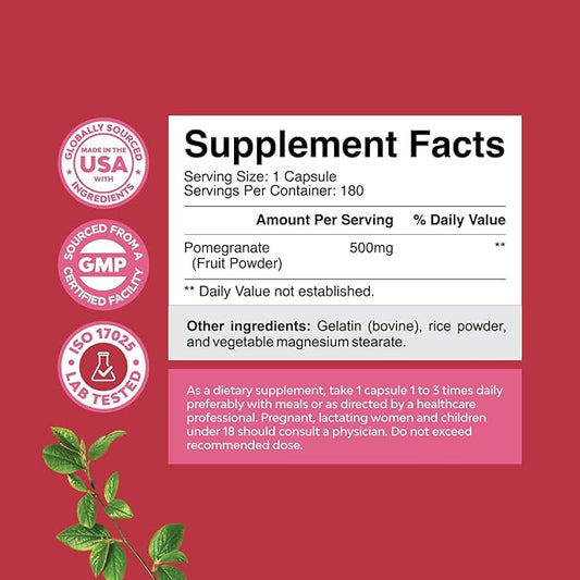 Advanced Antioxidant Superfood Pomegranate Supplement - Natural Pomegranate Extract Polyphenols Supplement for Heart Health and Joint Support - Reds Superfood Powder Capsules for Men and Women 180ct