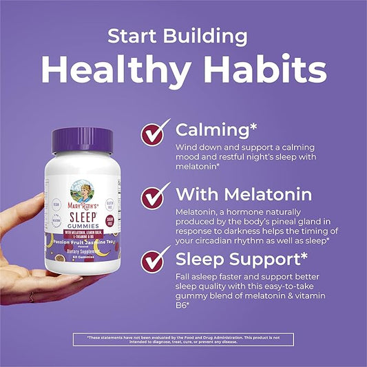 MaryRuth Organics Melatonin 5mg Sleep Gummy with L-Theanine | Lemon Balm | Vitamin B6 | Sugar-Free | Relaxation | Vegan | Non-GMO | Gluten Free | 60 Count