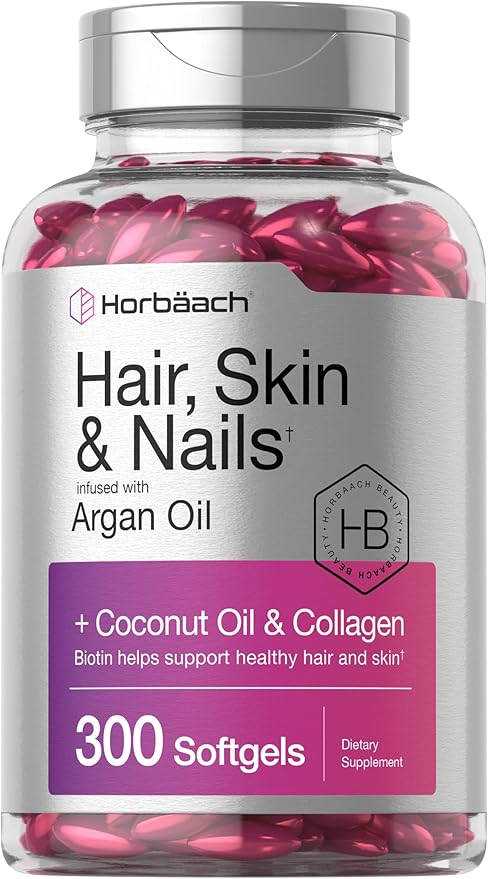 HorbÃ¤ach Hair Skin and Nails Vitamins | 300 Softgels | with Biotin and Collagen | Infused with Argan Oil and Coconut Oil | Non-GMO, Gluten Free Supplement