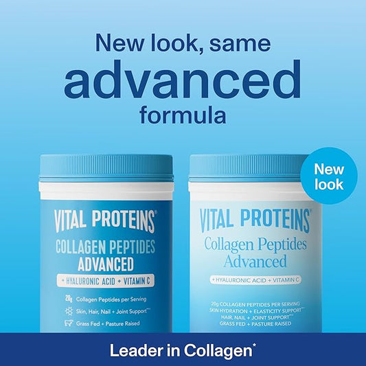 Vital Proteins Grass Fed Collagen Powder Supplement Hydrolyzed Peptides with Hyaluronic Acid and Vitamin C - Non-GMO, Dairy & Gluten Free Unflavored, 9.33oz