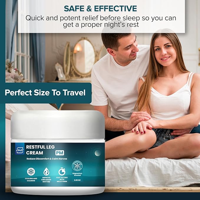 Relaxing Leg Cream by PMT, Nerve Calming Topical for Leg Relief, Sleep Cream Penetrates Deep, Relieve Discomfort and Sleeplessness, Boosted with Magnesium & Melatonin - 2.83oz