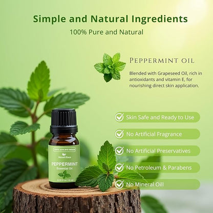 Peppermint Essential Oil Dropper Bottle, 100% Natural & Pure, Migraine & Headache Support, Skin-Safe Aromatherapy for Diffuser, Skin, Hair, Refreshing and Calming, 10ml