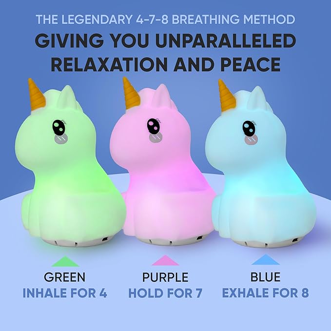 Mindfulness 'Breathing Unicorn' | 4-7-8 Guided Visual Meditation Breathing | 3 in 1 Device with Night Light & Noise Machine for ADHD Anxiety Stress Relief Sleep - Gift for Kids Adult Women Men