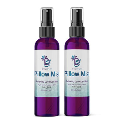 Diva Stuff Pillow Mist - Promotes Clear Skin & Protects from Acne-Causing Funk, Cleans Pillows, Hands & Sheets - Aromatherapy Spray for Relaxation & Sleep, Made in USA (Lavender, Dual Pack, 4 oz Each)