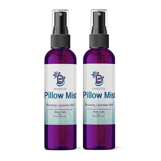 Diva Stuff Pillow Mist - Promotes Clear Skin & Protects from Acne-Causing Funk, Cleans Pillows, Hands & Sheets - Aromatherapy Spray for Relaxation & Sleep, Made in USA (Lavender, Dual Pack, 4 oz Each)