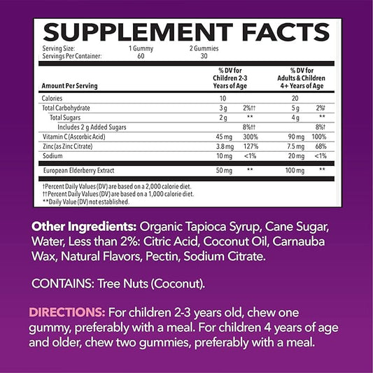 Elderberry Gummies for Kids with Zinc and Vitamin C - Potent, Herbal Immune Support for Kids with Antioxidants to Support Immune Defense - 60 Vegan Elderberry Vitamin C and Zinc Kids Immune Gummies