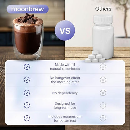 MoonBrew Nighttime Magnesium Hot Cocoa, Natural Sleep Aid Drink Mix for Adults - Calming Melatonin-Free Sleep Support - Sleepy Hot Chocolate Powder with L-Theanine, Chamomile & Zinc Glycinate - 2-Pack