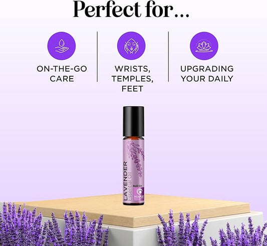 Lavender Essential Oil Roll On - Calming Aromatherapy Oil Roller for Sleep Headaches and Relaxation - Natural Pre-Diluted Sleep Oil for Nighttime Relaxation with Lavender Essential Oil for Skin 2-Pack