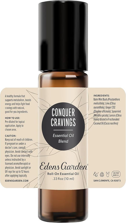 Edens Garden Conquer Cravings Essential Oil Roll-On Blend- 100% Pure Premium Grade, Natural, Therapeutic, Aromatherapy, Kid & Skin Safe, The Best for Health, Wellness Pre-Diluted 10 ml (.33 fl oz)