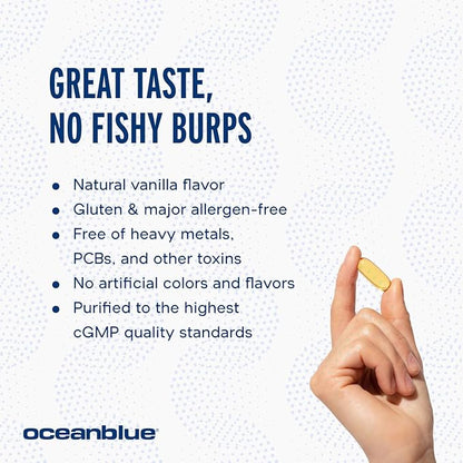 Oceanblue Professional Omega-3 2100 â 180 ct â Triple Strength Burpless Fish Oil Supplement with High-Potency EPA, DHA, DPA and Vitamin D3 â Wild-Caught â Vanilla Flavor (90 Servings)