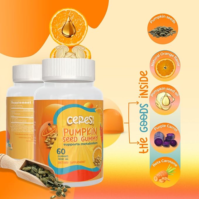 Pumpkin Seed Oil Gummies 4,000 mg for Hair Growth, Urinary Tract Support, Bladder Control Supplement, Younger Looking Skin & Face, Rich in Omega 3, Omega 6 & Essential Fatty Acidsâ Sugar-Free!