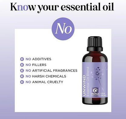 Unwind Aromatherapy Essential Oil Blend - Calming Essential Oils for Diffusers for Home Travel and Baths with Invigorating Pure Bergamot Patchouli and Citrus Essential Oils for Stress Support