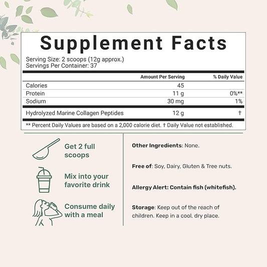 Micro Ingredients Marine Collagen Peptides, 1lb (37 Servings) | Wild Caught Fish Source | Hydrolyzed Peptides for High Absorption | Unflavored, Keto & Pescatarian Friendly | Easy to Mix, Non-GMO
