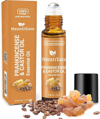 Frankincense and Castor Essential Oil Roll On, 100% Pure and Natural Castor Oil & Frankincense for Face, Deep Hydration, Wrinkles, Dark Circles Under Eye Roller Ball, 10ml