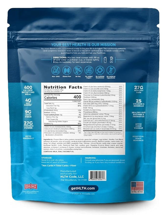 HLTH Code Complete Meal Replacement Shake - Healthiest Meal Replacement = Healthiest You | Keto Friendly | High Protein | Low Carb | Collagen | Gluten Free | Creamy Vanilla Flavor (15 servings)