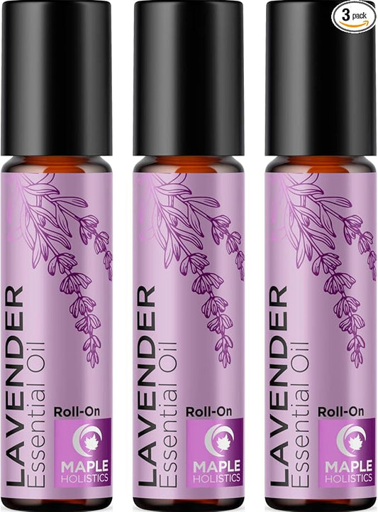 Lavender Essential Oil Roll On - Calming Aromatherapy Oil Roller for Sleep Headaches and Relaxation - Natural Pre-Diluted Sleep Oil for Nighttime Relaxation with Lavender Essential Oil for Skin 3-Pack
