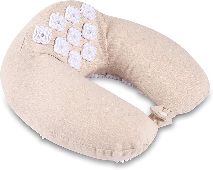 Kanjo Memory Foam Acupressure Neck Pillow - High Density Memory Foam Core - Travel Accessory Pillow - Relieves Neck Pain and Back Pain - Includes Carry Bag - FSA & HSA Eligible