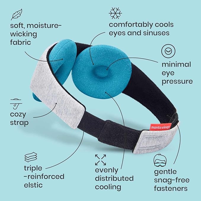 Manta Cool Sleep Mask - Blackout Cooling Eye Mask with Zero Eye Pressure, Ceramic Cooling Beads Sleeping Mask for Migraine Headaches, Sleeping, Allergies, Puffy Eyes & Sinus Relief
