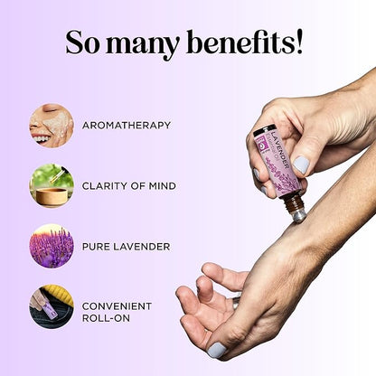 Lavender Essential Oil Roll On - Calming Aromatherapy Oil Roller for Sleep Headaches and Relaxation - Natural Pre-Diluted Sleep Oil for Nighttime Relaxation with Lavender Essential Oil for Skin