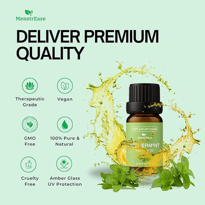 Peppermint Essential Oil Dropper Bottle, 100% Natural & Pure, Migraine & Headache Support, Skin-Safe Aromatherapy for Diffuser, Skin, Hair, Refreshing and Calming, 10ml