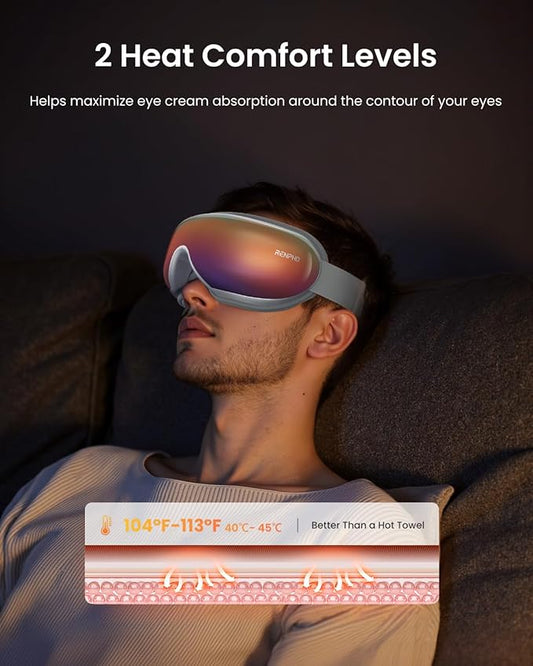 RENPHO Eye Massager, Eyeris1 Heated Massage Sleep Mask FSA HSA with Remote, Compression, Bluetooth, Migraine Massager for Strain Relief, Reduce Stye Eye, Improve Sleep, Birthday Gifts