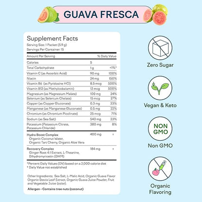 Feel Goods Hydration Hero, 1,000mg Electrolytes Powder, Sugar Free, Magnesium, Organic Coconut Water, L Theanine, Vitamin C & B12, Non GMO, Keto, Vegan, Electrolyte Packets | Guava Fresca, 15 Count