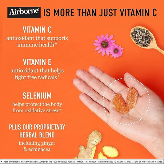 Airborne Kids 500mg Vitamin C Gummies, Kids Immune Support Zinc Gummies with Powerful Antioxidants VIT C & E - 63 Gummies, Assorted Fruit Flavor (Pack of 2)