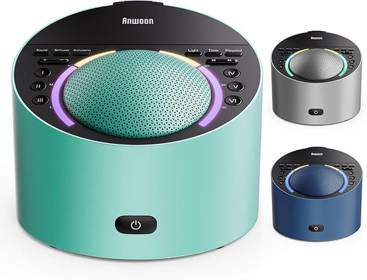 Sound Machine Expandable Aroma Diffuser & Schumann Resonance | Metal Shell with 50+ Natural Soothing Sounds & Night Light | Sleep, Focus, Relaxation Support System-(Teal, AN-AIO25-BU)–Adults Kids Baby