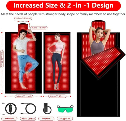 2025 New Large (L84''XW33''~55'') Red Light Blanket for Full Body with 2680 Pcs LED, Full Body Infrared Red Light Mat Devices, Adjustable Timer and Intensity Infrared Therapy Sleeping Bag