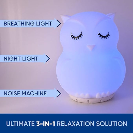 Mindfulness 'Breathing Owl' | 4-7-8 Guided Visual Meditation Breathing Light | 3 in 1 Device with Night Light & Noise Machine for ADHD Anxiety Stress Relief Sleep - Gift for Kids Adult Women Men