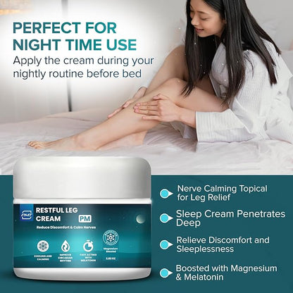 Relaxing Leg Cream by PMT, Nerve Calming Topical for Leg Relief, Sleep Cream Penetrates Deep, Relieve Discomfort and Sleeplessness, Boosted with Magnesium & Melatonin - 2.83oz