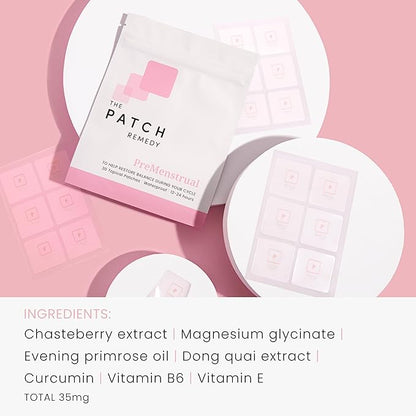 The Patch Remedy PreMenstrual Patch for Women - 30 Topical PMS Period Cycle Patches Containing Chasteberry Extract, Magnesium, Evening Primrose Oil, Dong Quai Extract, Curcumin, Vitamin B6 & E