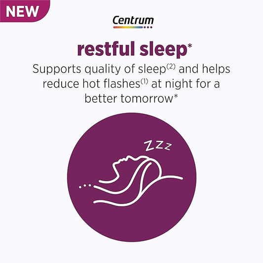 Centrum Restful Sleep Menopause Support Tablets, Supplement with Clinically Studied DailyZz and geniVida, 28 Count