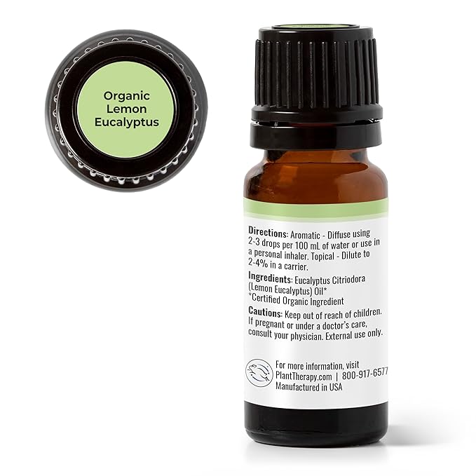 Plant Therapy Lemon Eucalyptus Organic Essential Oil 100% Pure, USDA Certified Organic, Undiluted, Natural Aromatherapy, Therapeutic Grade 10 mL (1/3 oz)