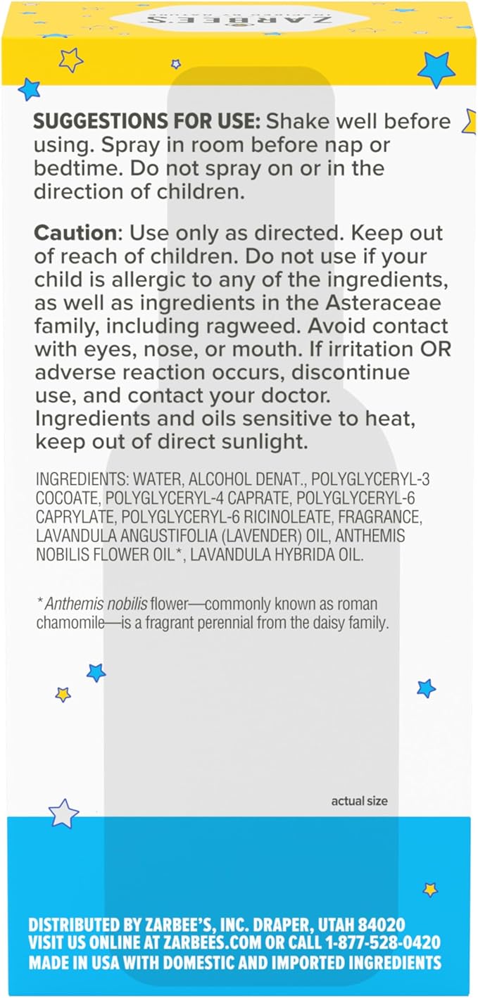 Zarbee's Gentle Bedtime Kids Sleep Spray, Chamomile & Lavender Room Spray Helps Create a Calming Atmosphere to Prepare for Sleep, 2oz