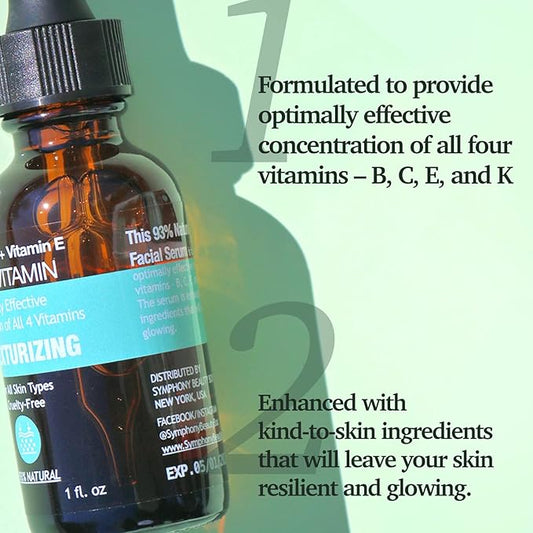 MADE IN USA NATURAL MULTI VITAMIN Facial Serum for Retexturizing Glowing Healthy Face Skin Antioxidants with Vitamin B C E K Concentration 30ml 1 fl oz - PURIFECT - Non Irritating Formula