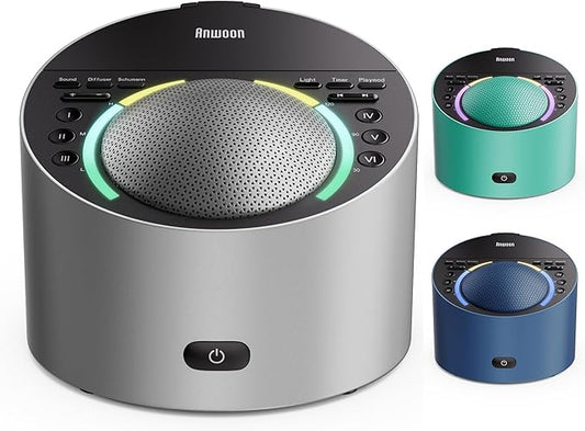 White Noise Sound Machine Expandable Aroma Diffuser & Schumann Resonance | Metal Shell with 50+ Natural Soothing Sounds & Night Light | For Sleep, Focus, Relaxation-(Grey,AN-AIO25-GY)–Adults Kids Baby
